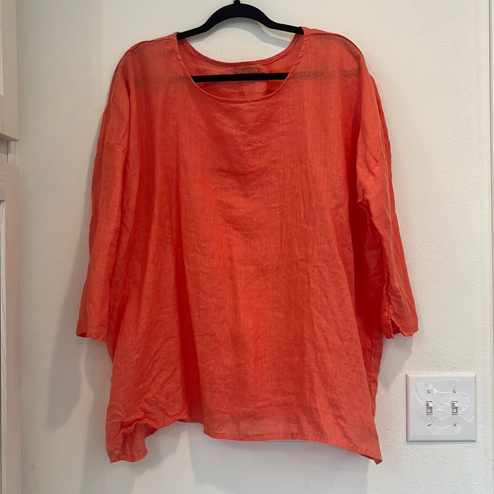 CP Shades Coral Linen Scoop Neck Tunic